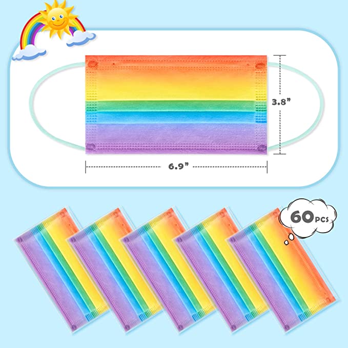 60-Pack Disposable Unisex Adult Size Gradient Rainbow Colors Individually Wrap