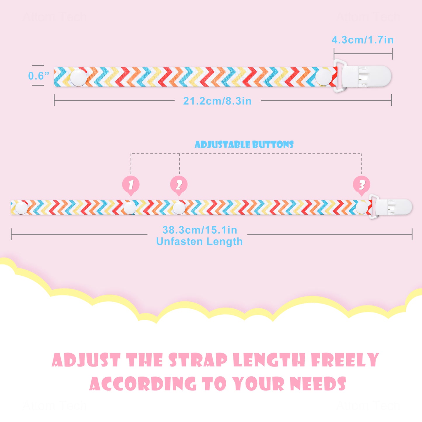 6-Pack Baby Teething Adjustable Length Pacifier Clip Universal Safety Holder S