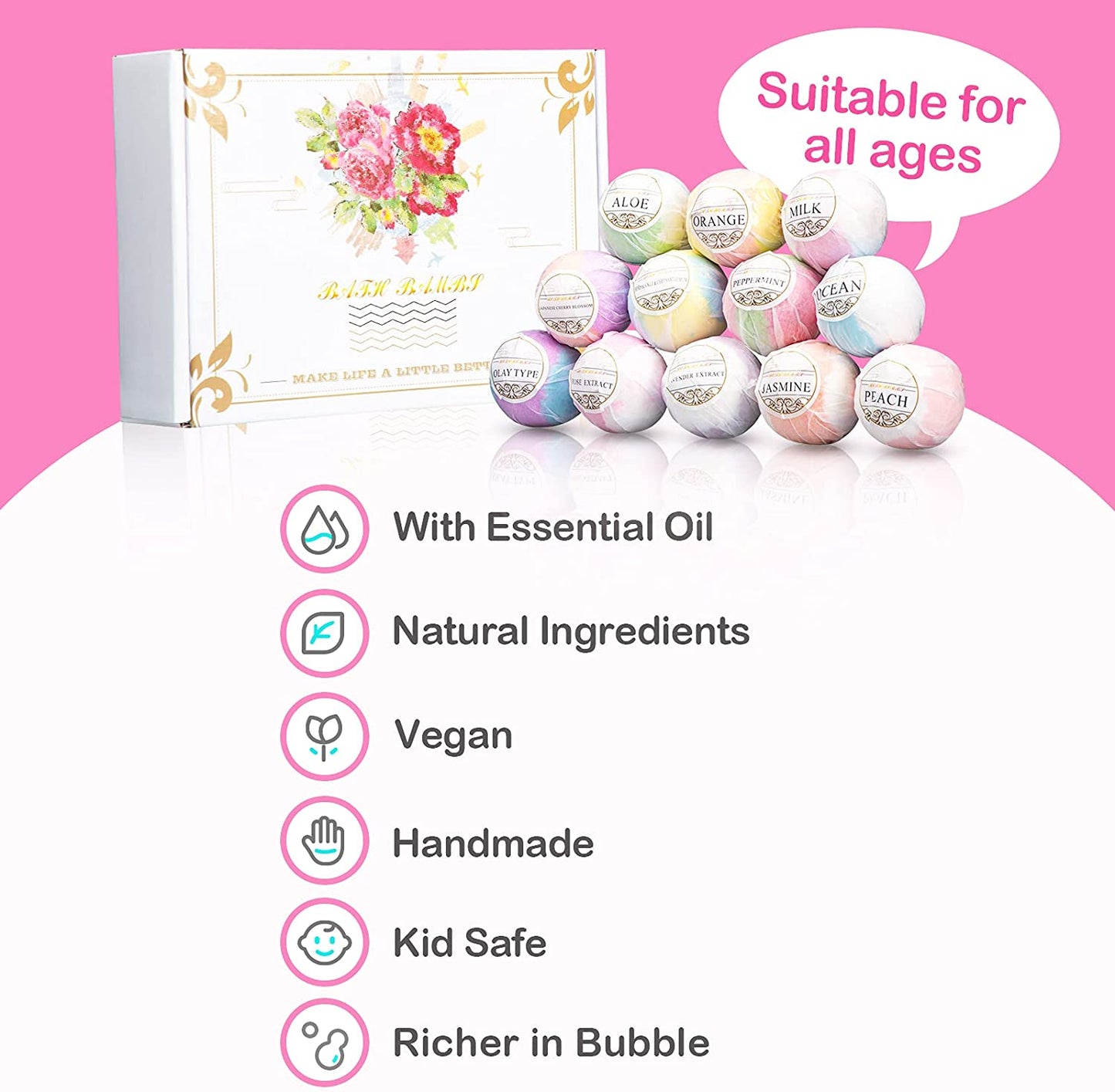 Bath Bomb 12PCS Gift Box Handmade Fizzies 2.5oz Pure Natural Essential Oil Shea