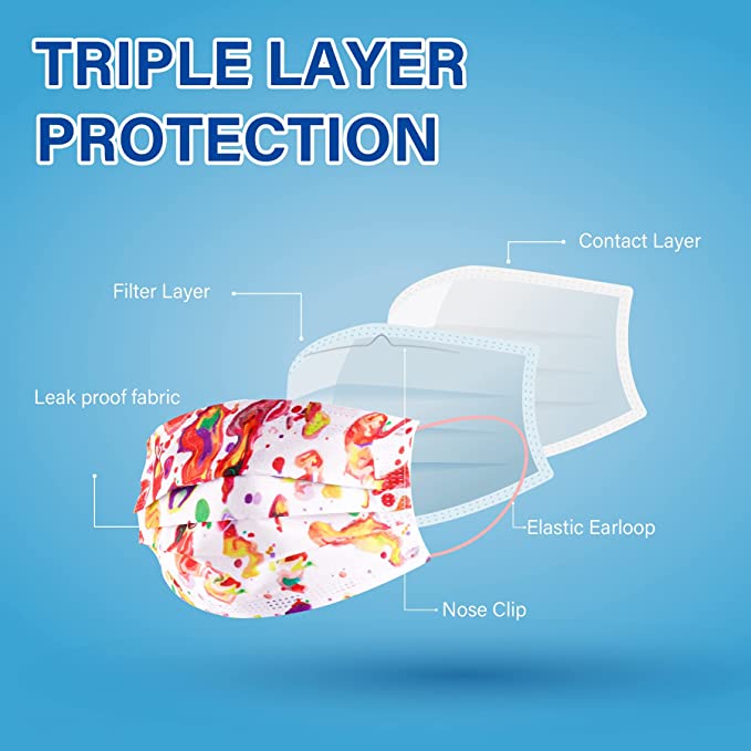 50PCS Kids Disposable 5 Abstract Splash Print Designs Single-Packed Bulk Set