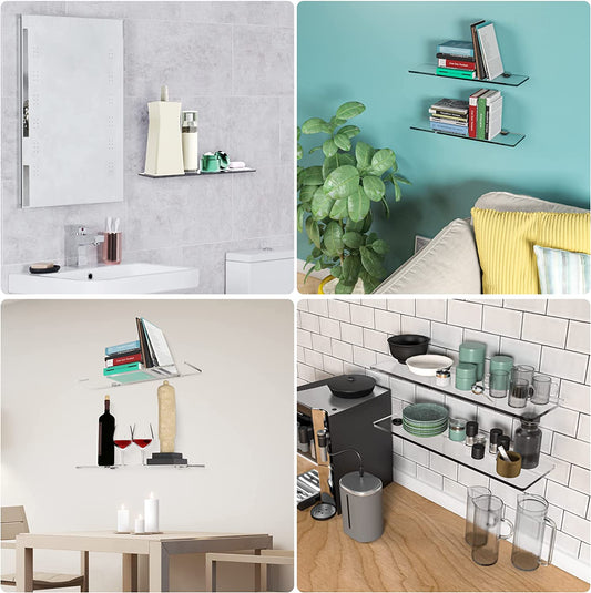 Floating Shelf Clear Acrylic 2PCS 15.7"x4.5"x0.2" Wall-Mounted Invisible Display