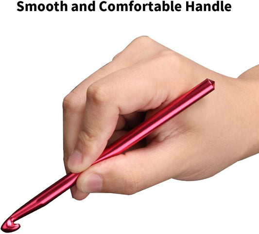 14 Sizes Crochet Hooks Set Multi-Color Metallic Plated Aluminum Knitting Needles