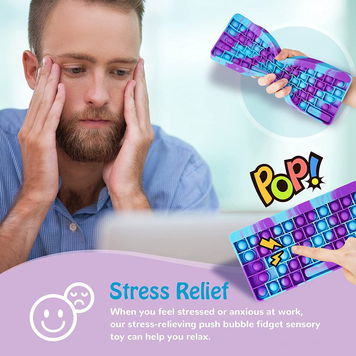 Silicone Keyboard Letter Bubble Popper Fidget Sensory Toy Big Size 10.6x4.3 Soft