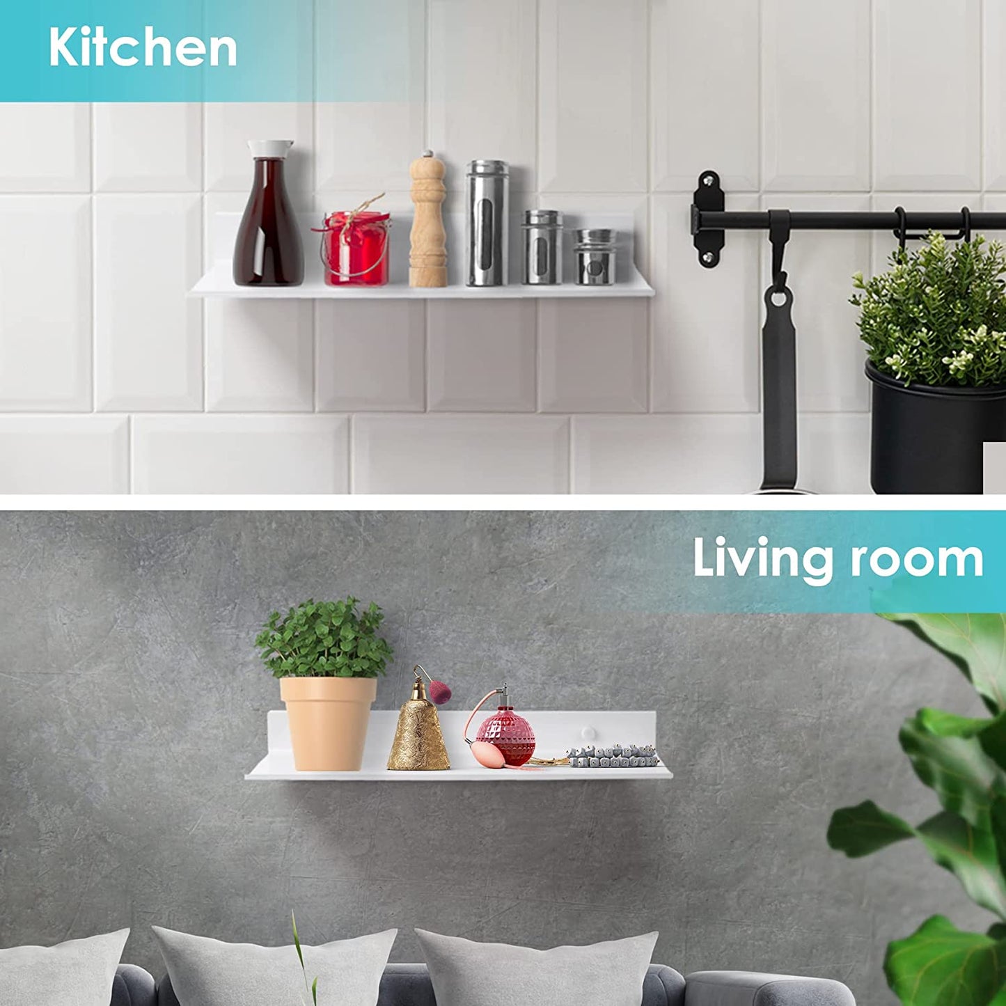 Aluminum Wall Mounted Floating Shelf 2-Pack Picture Ledge 15.7x4.6 Home Decor