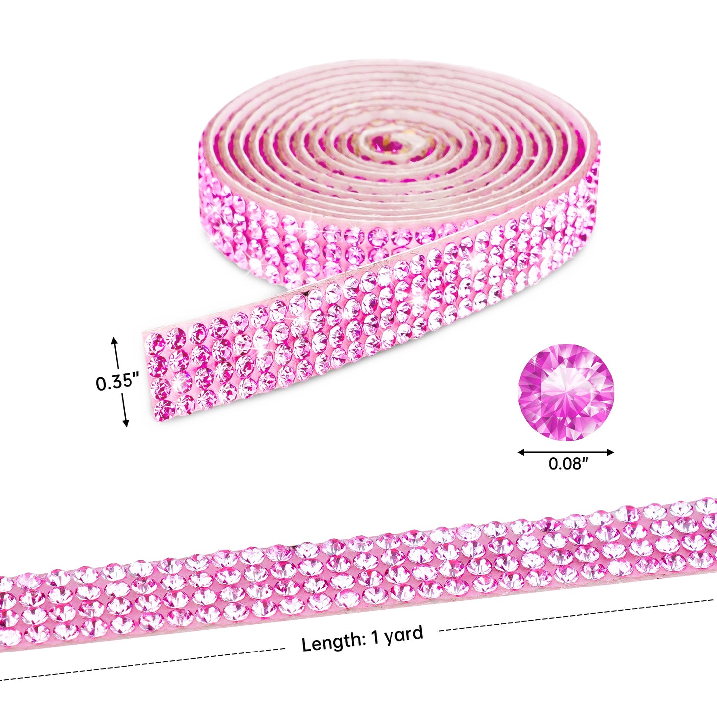 12-Pack 0.9cm Self-Adhesive Crystal Rhinestone Diamond Ribbon Roll - 12 Colors