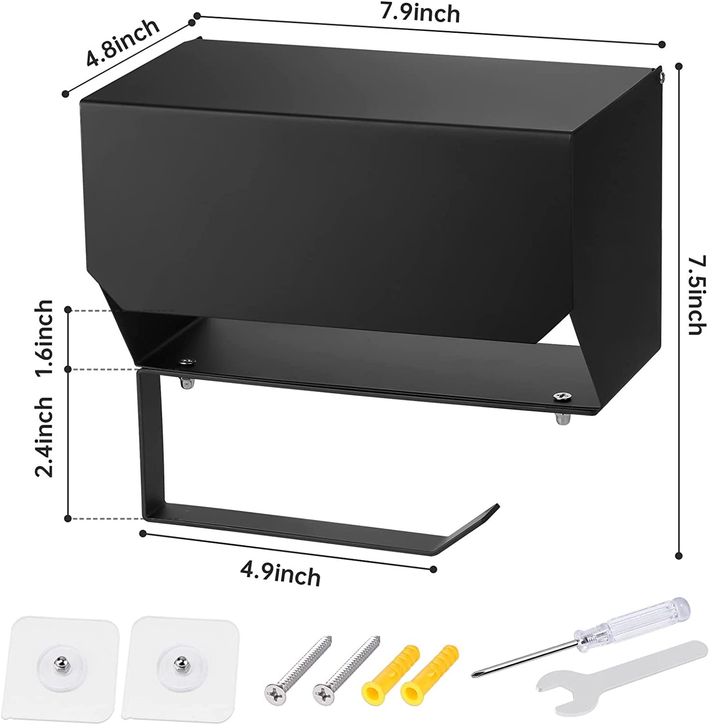 Black Toilet Paper Holder Shelf & Wipe Dispenser Wall Mount Toilet Paper Holder