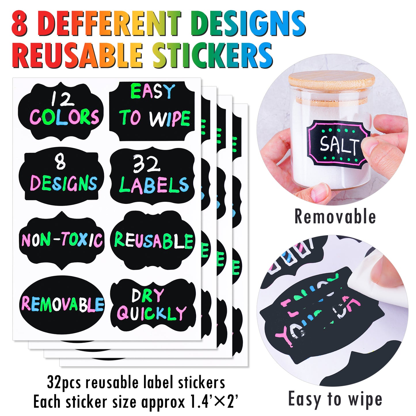 12 Colors Liquid Chalk Markers with 32PCS Chalkboard Stickers Kit, Glass Marke