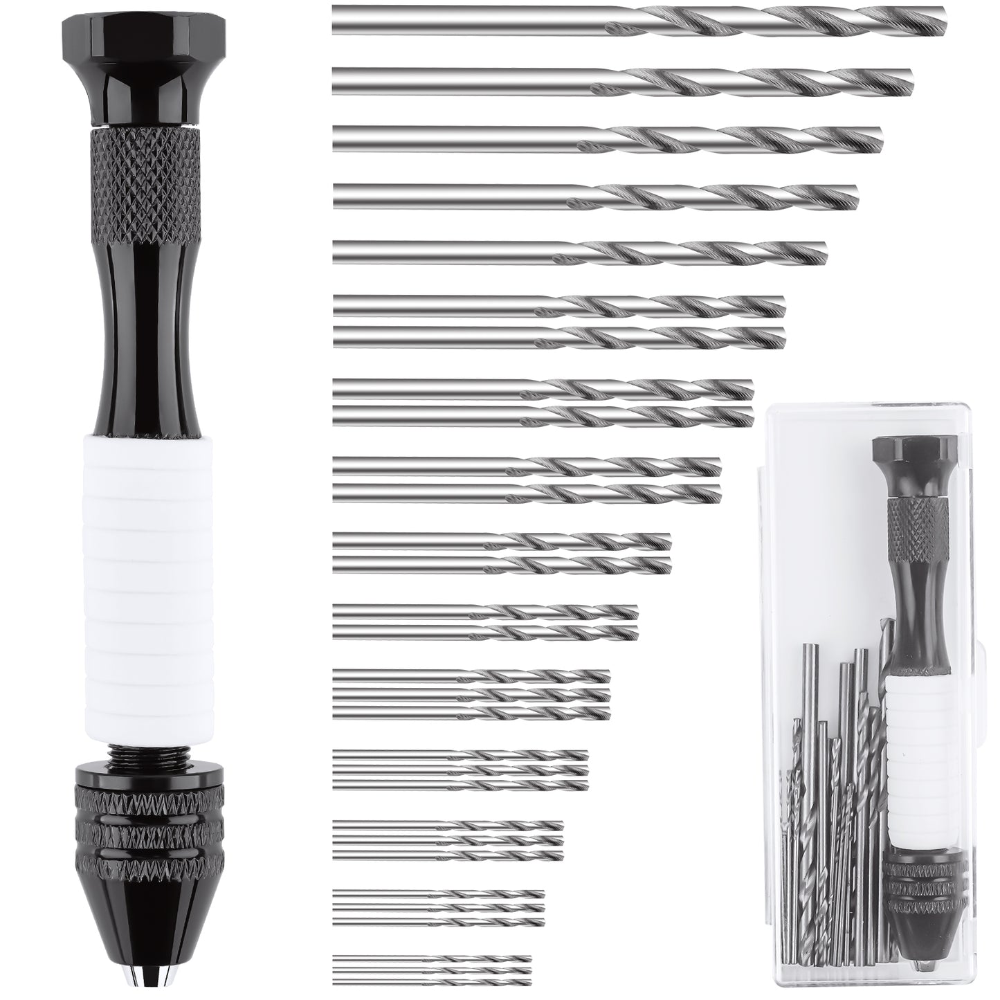 Professional Pin Vise Hand Drill with Rubber Grip 30PCS Mini Twist Drill Bits