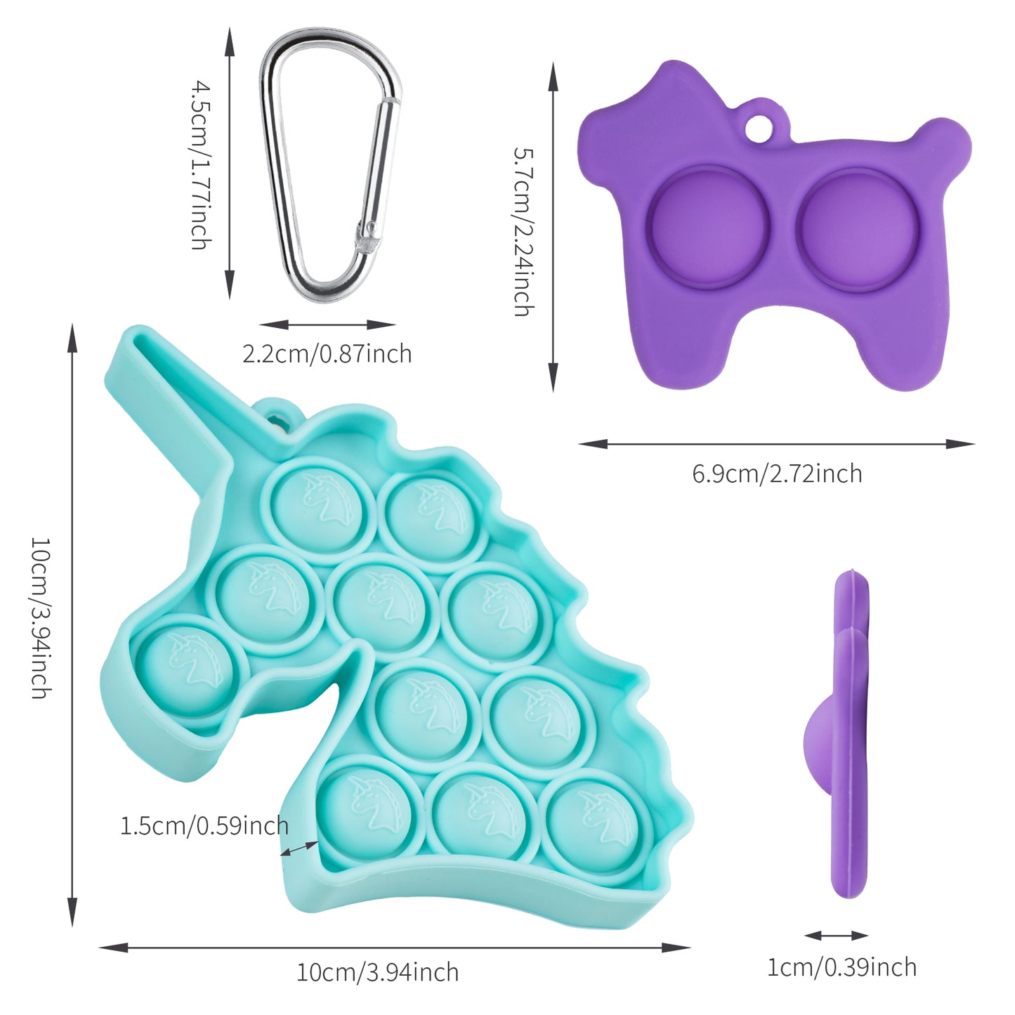2PCS Push Pop Bubble Fidget Sensory Toy Keychains, Mini Simple Fidget Toys Str