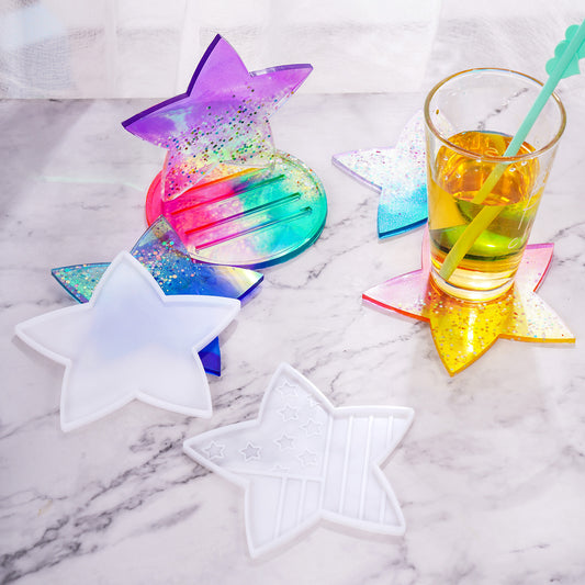 Star Shape Coasters with Holder Stand 5-Piece Set DIY Epoxy Resin Casting Sili
