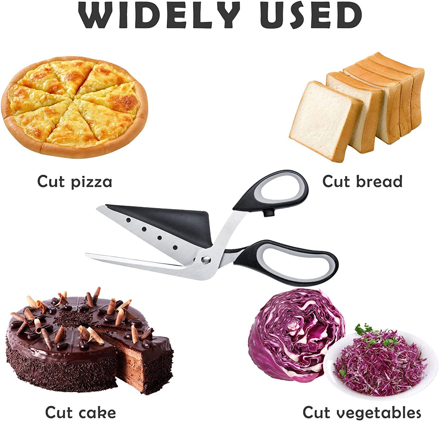 Pizza Scissors Cutter Builtin Spatula 2-In-1 Multiuse Detachable Stainless-Steel