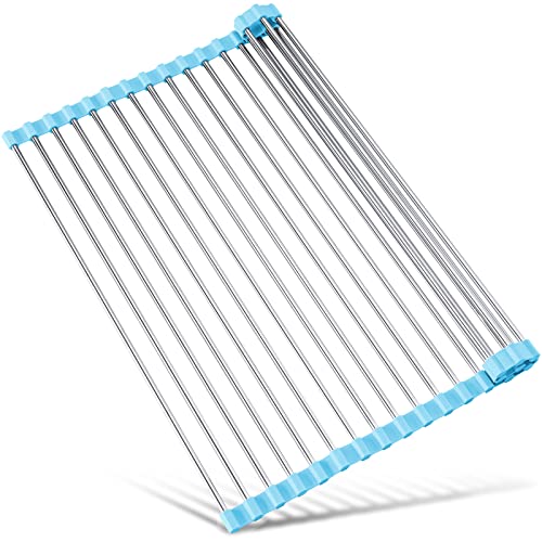 Rollable Dish Drying Rack 17x15 Roll Up Foldable Dish Racks Multipurpose (Blue)