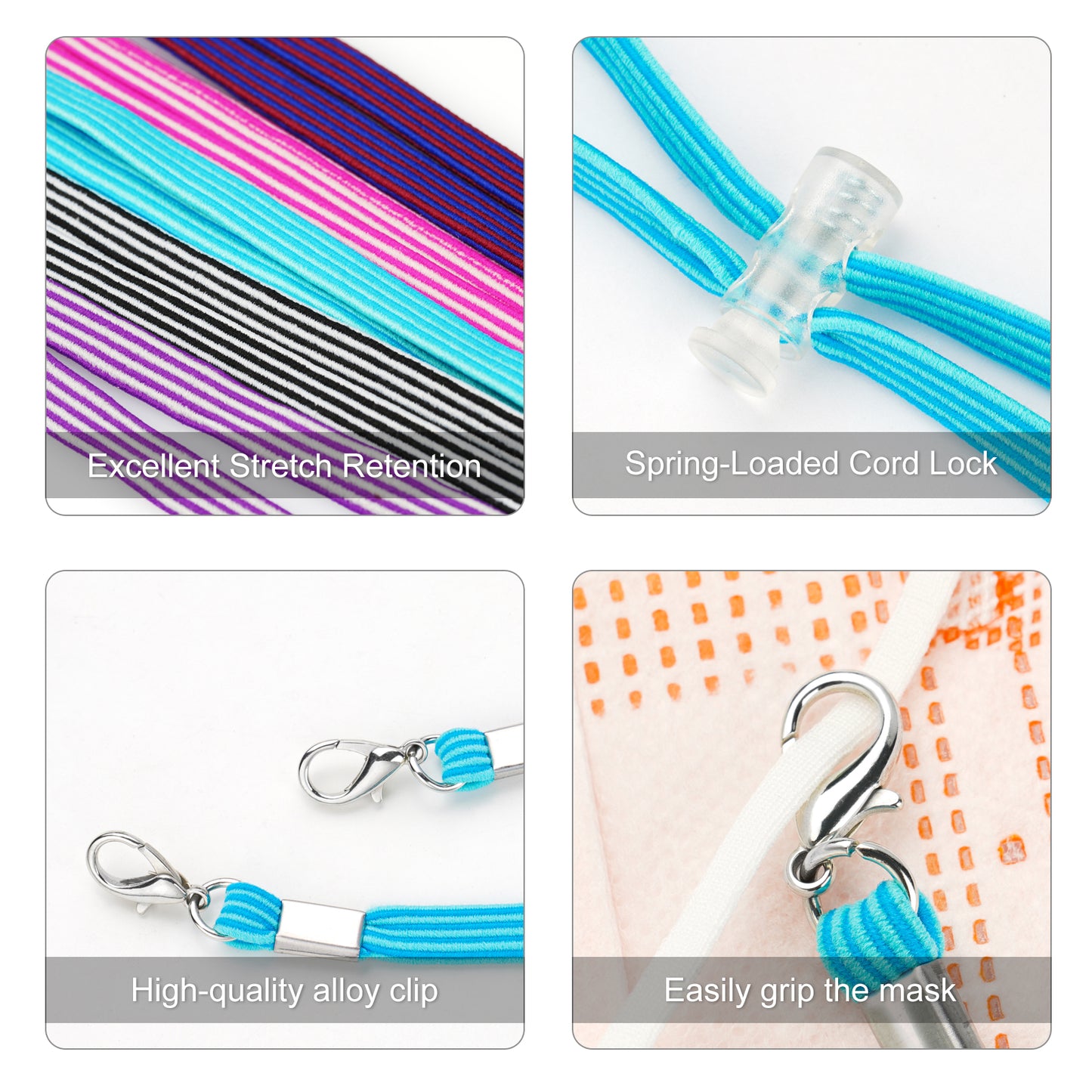 Elastic Lanyard Holder 5-Color Pack Adjustable Length Protective Braided Nylon