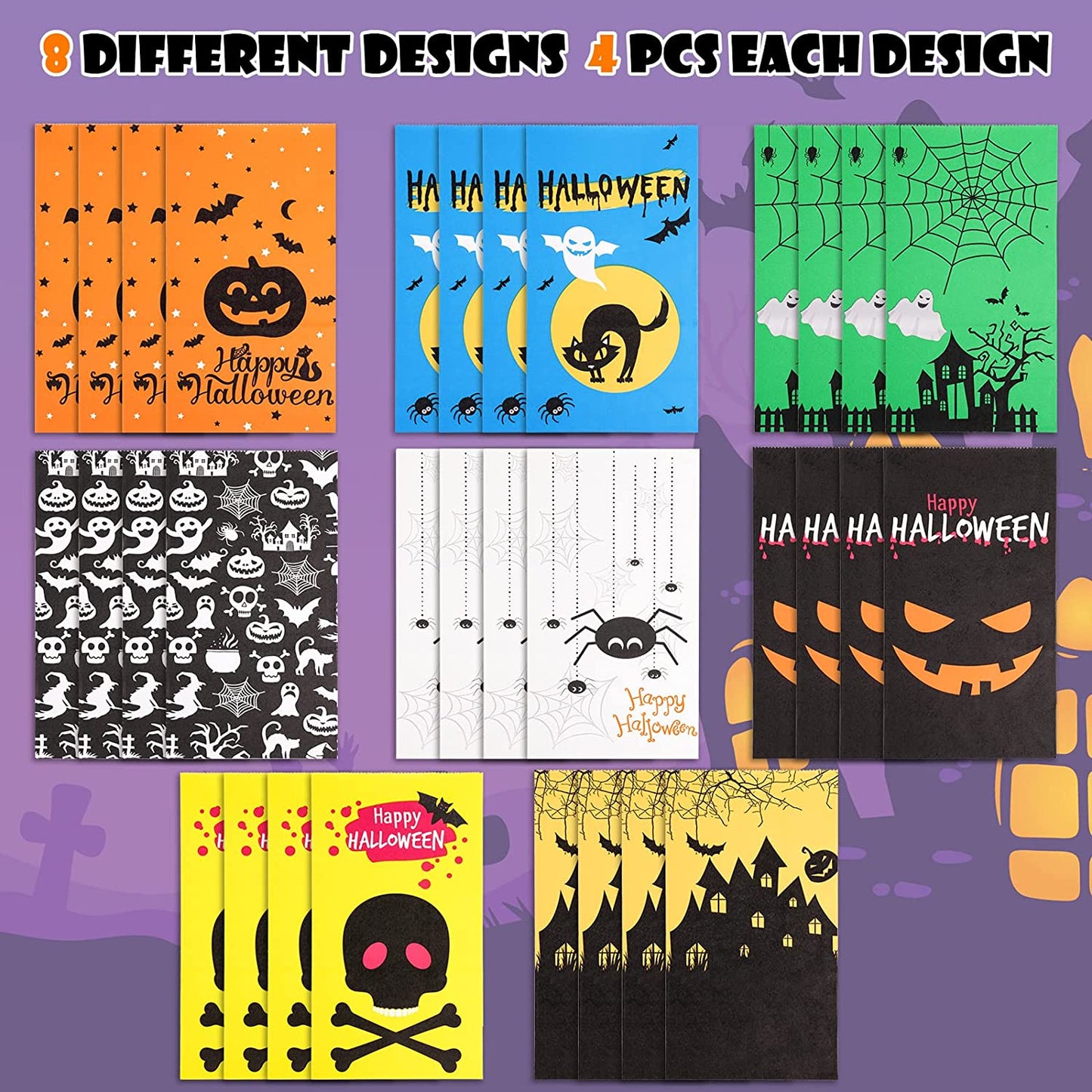 32PCS Halloween Treat Paper Bags 36PCS 1" Round Sticker Assorted Designs Holiday