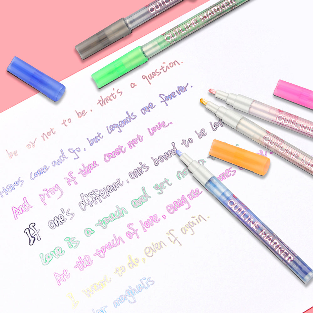 Super Squiggles Self-outline Markers Metallic Pens, 6 Colors 2mm Nylon Tip
