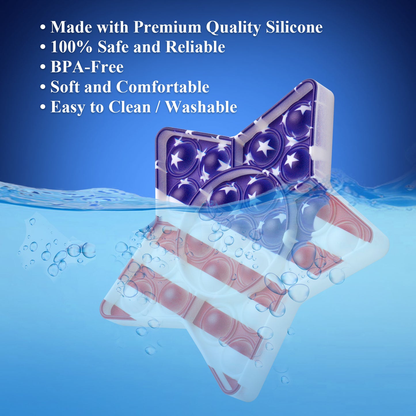 Fidget Pack Star USA Flag Pop Fidget Toy Silicone Sensory Bubble Game July 4th