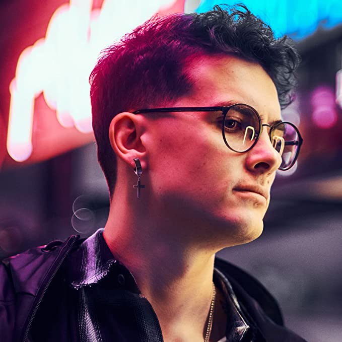 Earrings Men 12 Pairs Black Stud Hoop Earrings Hanging Earrings Stainless Steel