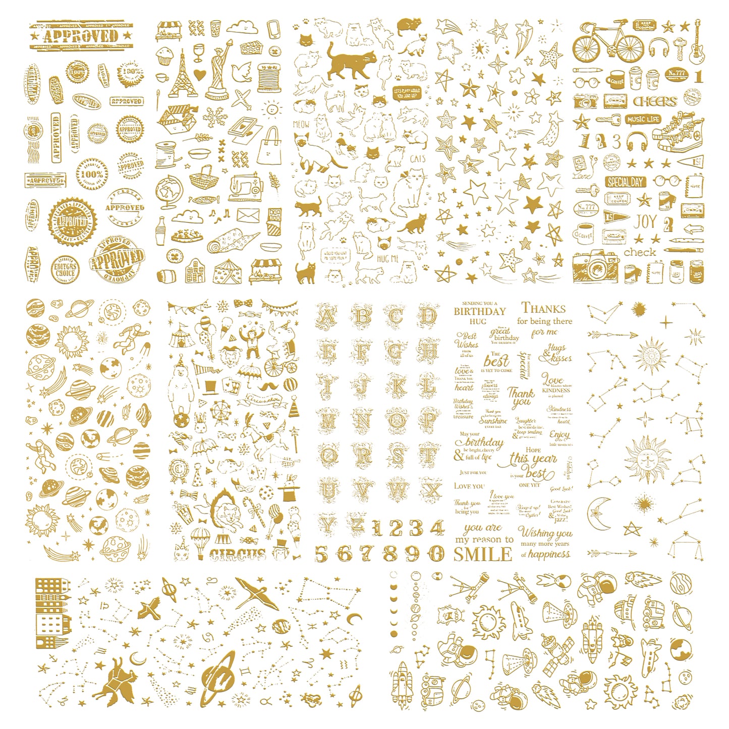12 Sheets Golden Stickers DIY Resin Art Jewelry Casting Mold Supplies, Assorte