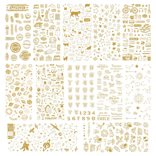 12 Sheets Golden Stickers DIY Resin Art Jewelry Casting Mold Supplies, Assorte