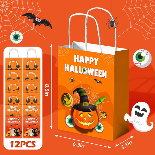 12PCS Halloween Pumpkin Paper Treat Bags Jack-o’-lantern Trick or Treat Holiday