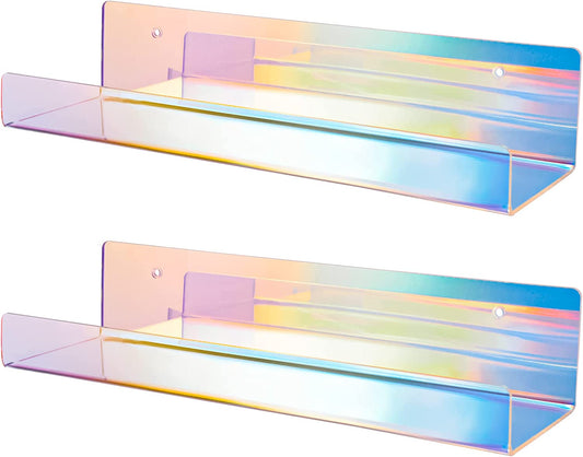 Iridescent Wall Mount Clear Acrylic Floating Shelves 2PCS 15" Thick Wall Ledge