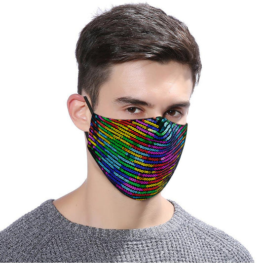 Fashion Rainbow Multi Color Glitter Sequin on Black Reusable for Women Adjustab