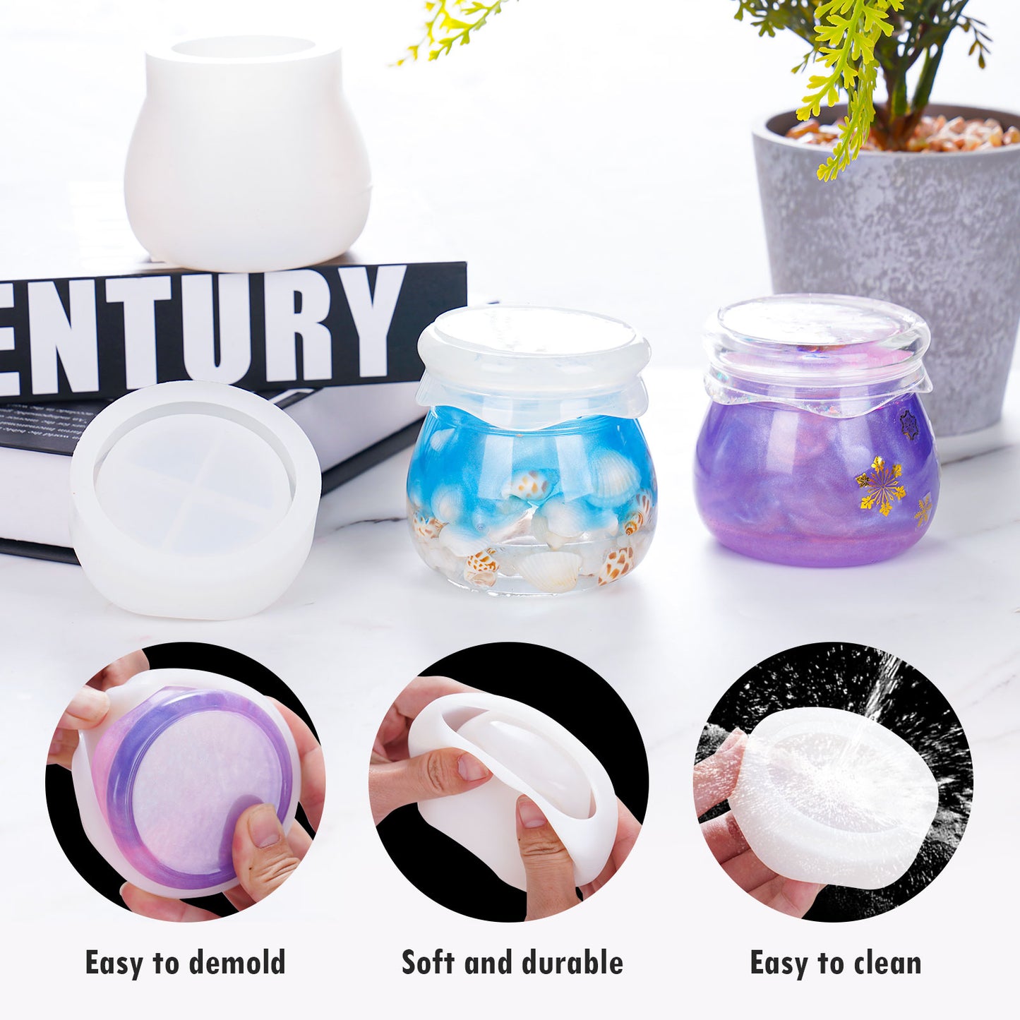 Epoxy Resin Jar with Screw-On Lid DIY Casting Silicone Mold Kit with Glitters