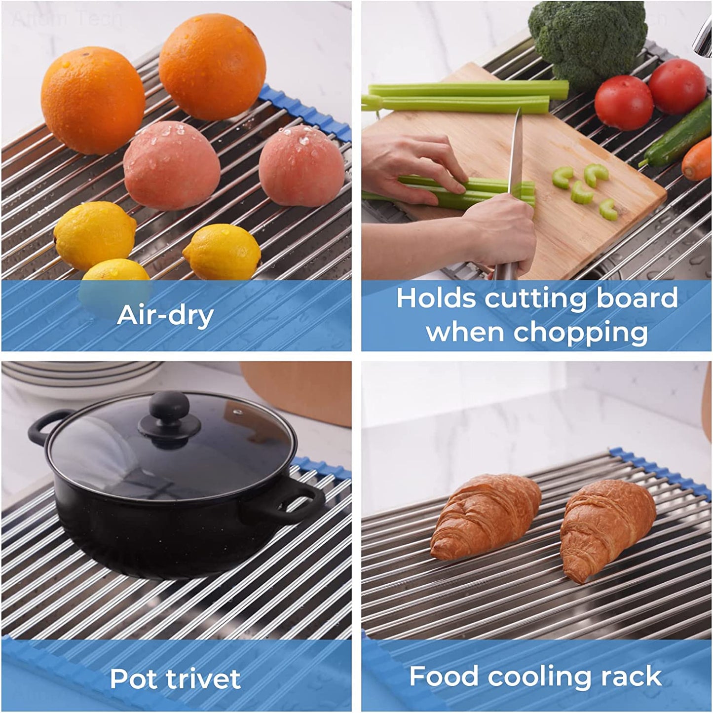 Roll Up Dish Drying Rack Over Sink Silicone Steamer Mat 17.7"x15" Large Rack