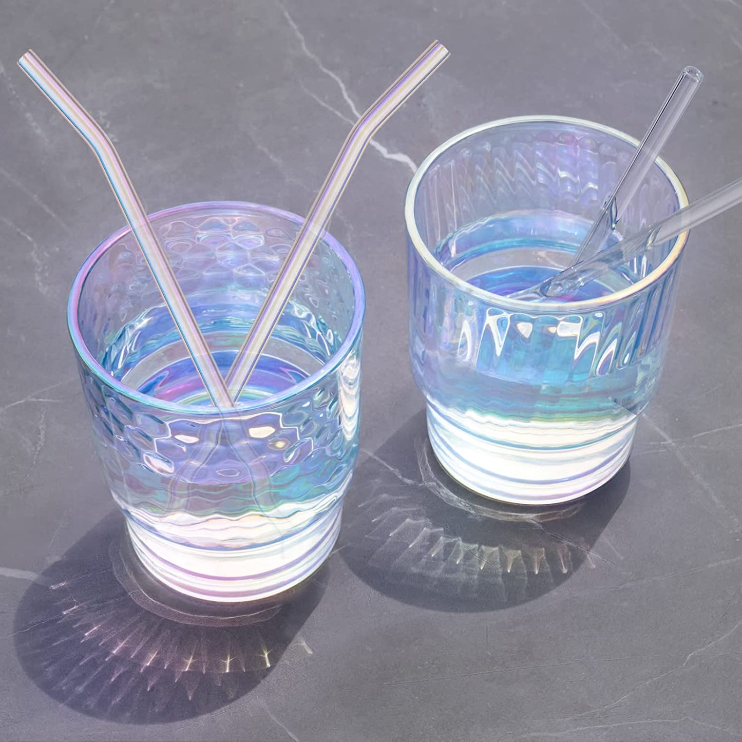 Drinking Glasses Plastic Silicone Lid 4 Glass Straw 2 Brush 8PC Set 12oz Tumbler