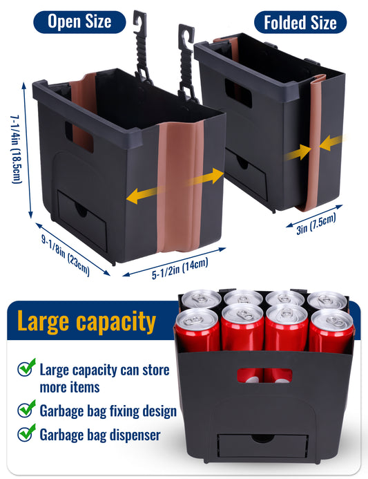 Collapsible Car Trash Can Storage Pocket, Multipurpose Portable Waterproof Car