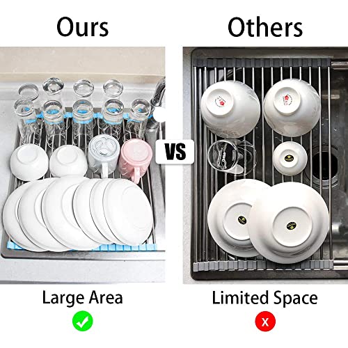 Rollable Dish Drying Rack 17x15 Roll Up Foldable Dish Racks Multipurpose (Blue)