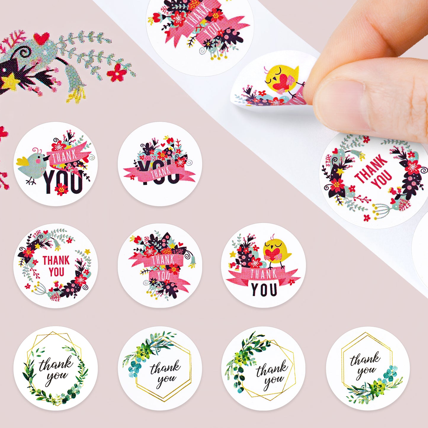Thank You Stickers 1 Inch Round Self-Adhesive 1000 Labels 2 Rolls 4 Boho Green