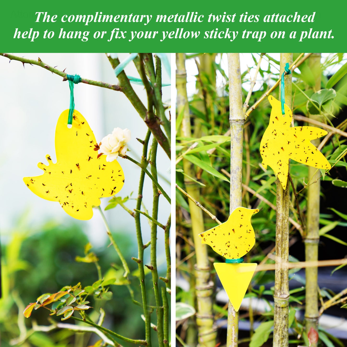 48-Pack Yellow Sticky Fruit Fly Catcher Plant Bug Traps+25PCS Twist Ties, 6 Pa