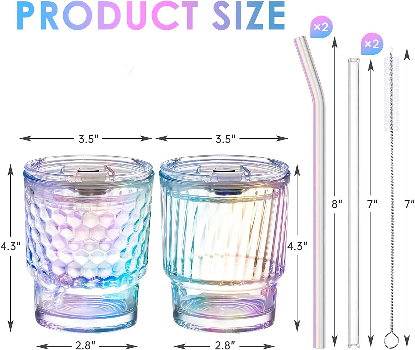 Drinking Glasses Plastic Silicone Lid 4 Glass Straw 2 Brush 8PC Set 12oz Tumbler