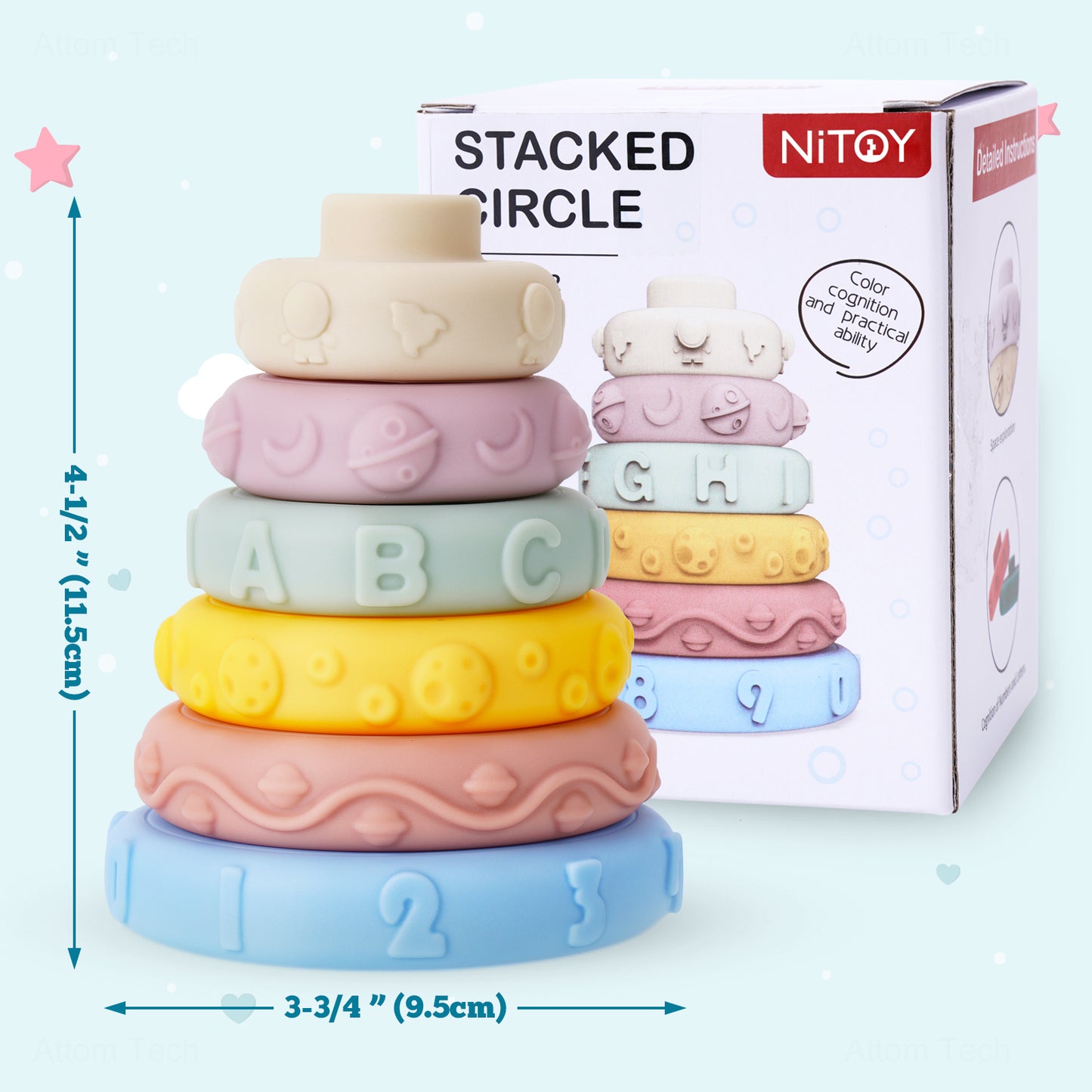 Stacking Nesting Building Ring 6PCS Tower Teether Stacker Toy for Boys and Girls