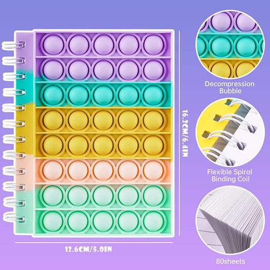Notebook Push Pop Bubble Fidget Sensory Toy A6 Spiral Journal 80 Sheets Silicone