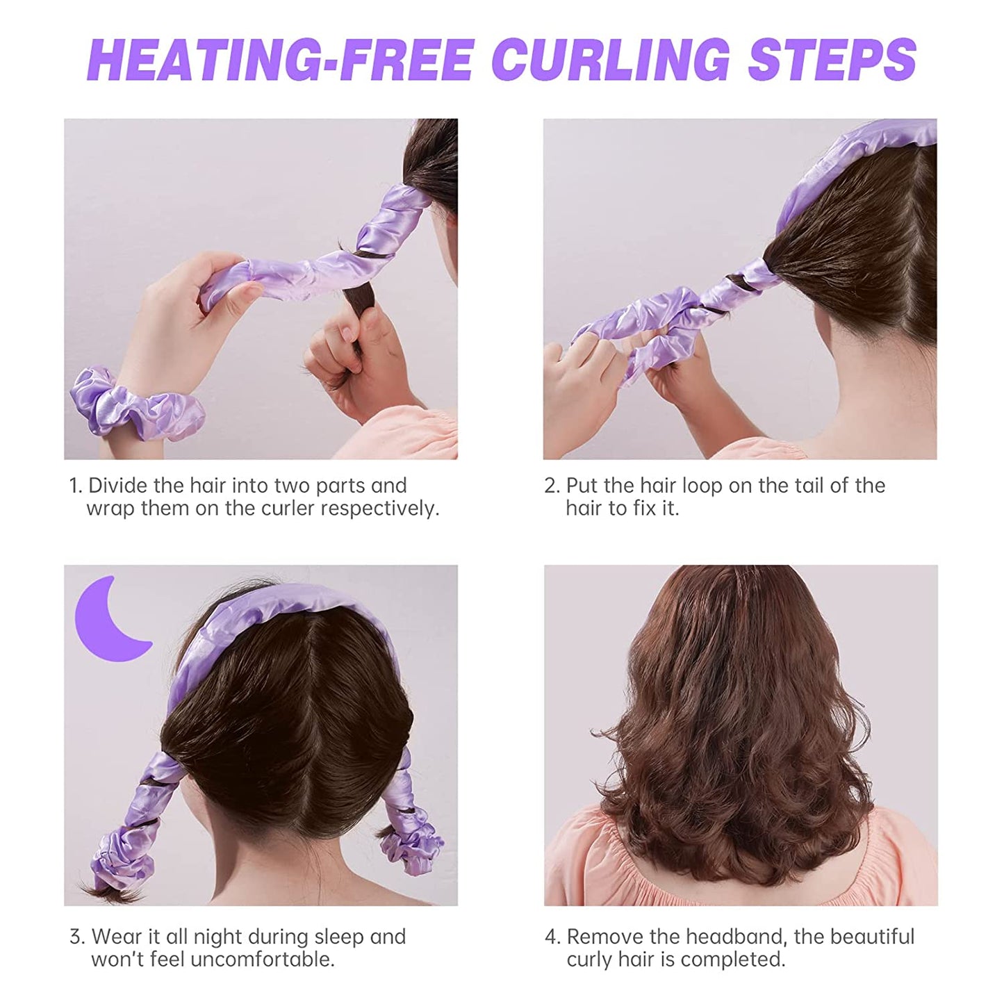 Hair Curlers Hair Curlers to Sleep In Heatless Curling Rod Headband (Purple)