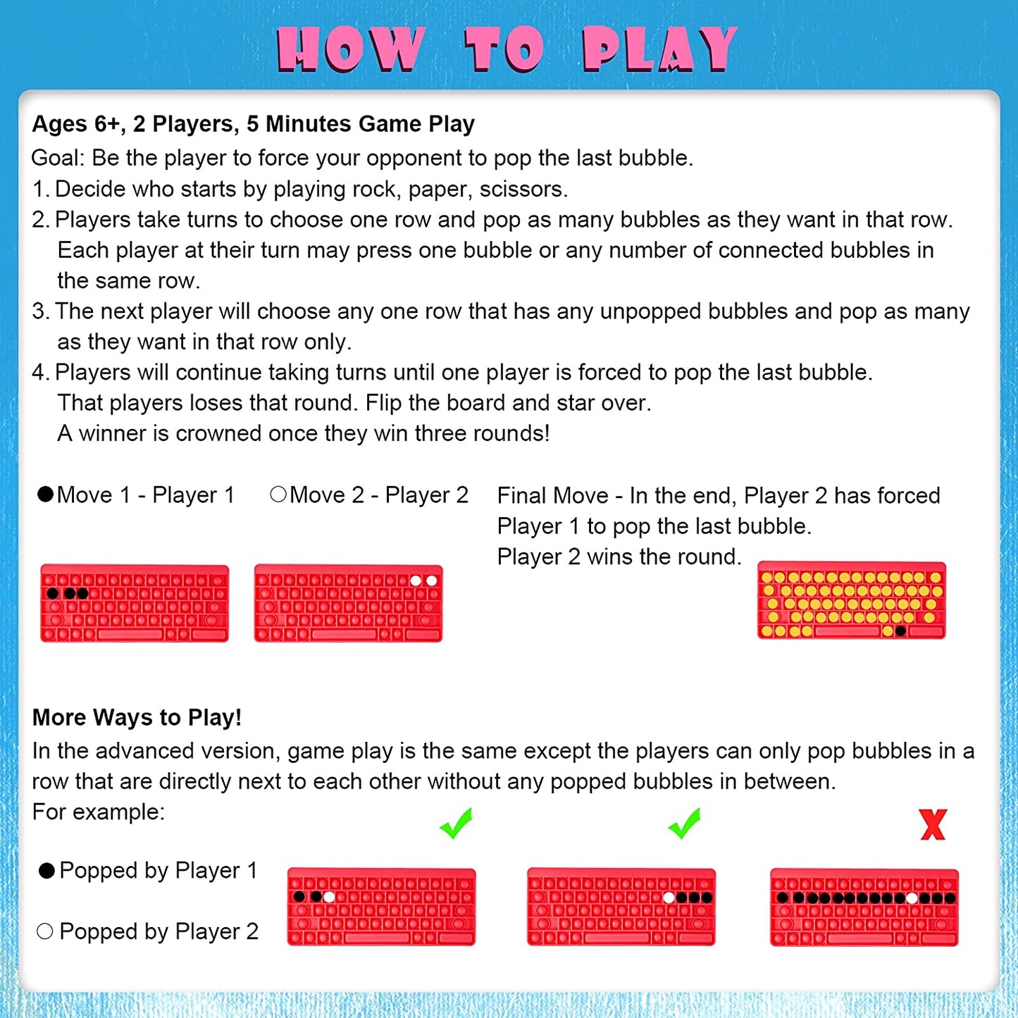 Silicone Keyboard Push Pop Bubble Fidget Sensory Toy Big Size 10.6"x4.3" Fidget