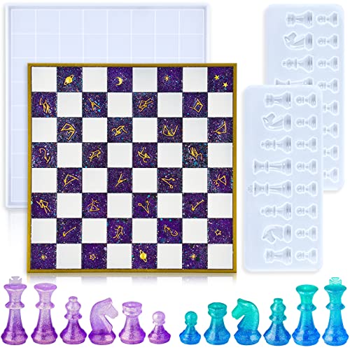 Chess Piece Silicone Molds Kit for Resin Casting 11"x11" Board & Pieces 3D Set