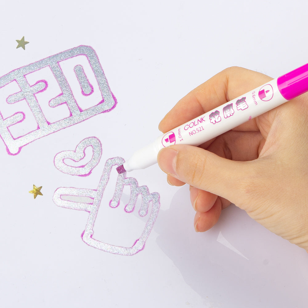 Dual Tip Double Line Metallic Ink Self-outline Marker Set, Paint Pen Bullet Jour