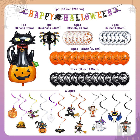 49PCS Happy Halloween Party Decoration Set Banner 3D Mylar Foil Latxe Balloons