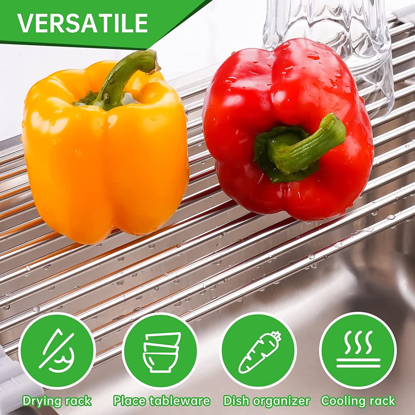 Roll Up Over Sink Dish Drying Rack17.8"x8.3" Foldable Home Kitchen Drainer, Grey