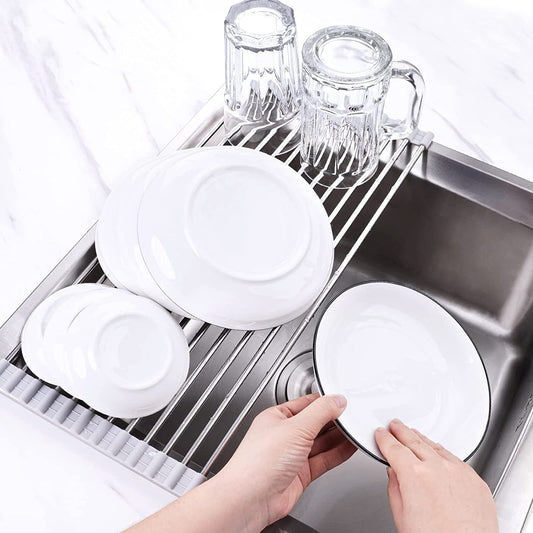 Roll Up Over Sink Dish Drying Rack17.8"x8.3" Foldable Home Kitchen Drainer, Grey
