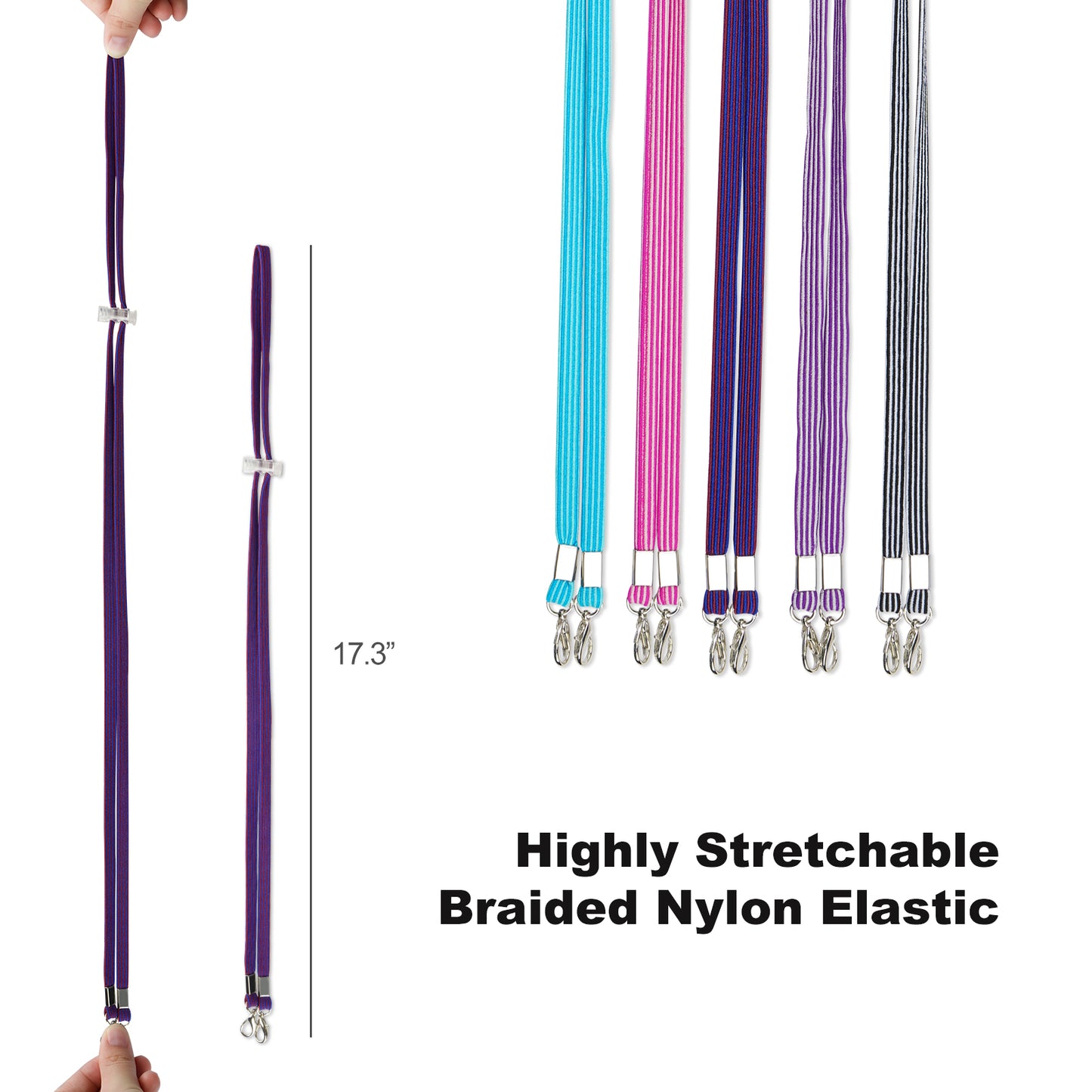 Elastic Lanyard Holder 5-Color Pack Adjustable Length Protective Braided Nylon