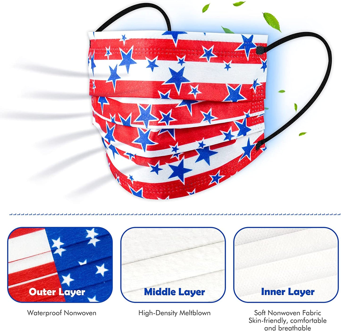 Adult USA Flag Protect Disposable 60PCS Breathable Skin Friendly Individual Wrap