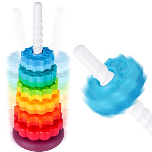 Spinning Stacking Toy for Kids Rainbow Tower Dual-Color Spinning Wheels BPA-Free