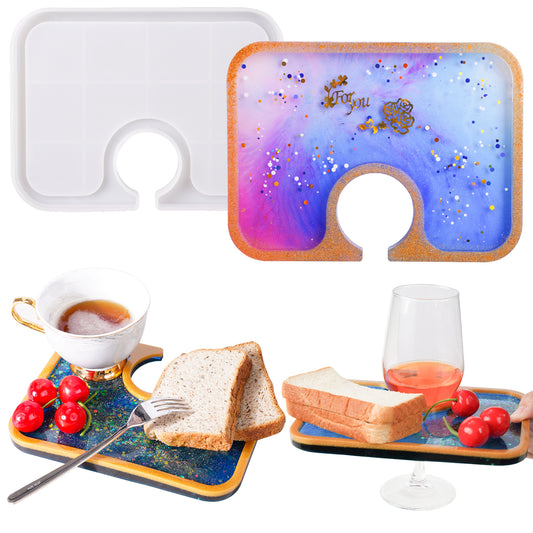 Serving Tray Epoxy Resin Silicone Mold Kit, Breakfast Tray with Edges and Cup