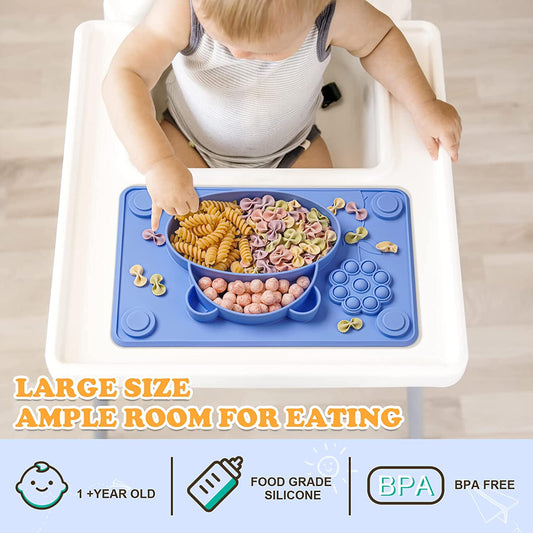 Toddler Food Grade Silicone Suction Plates for Baby Pop It Divided Placemat Dish