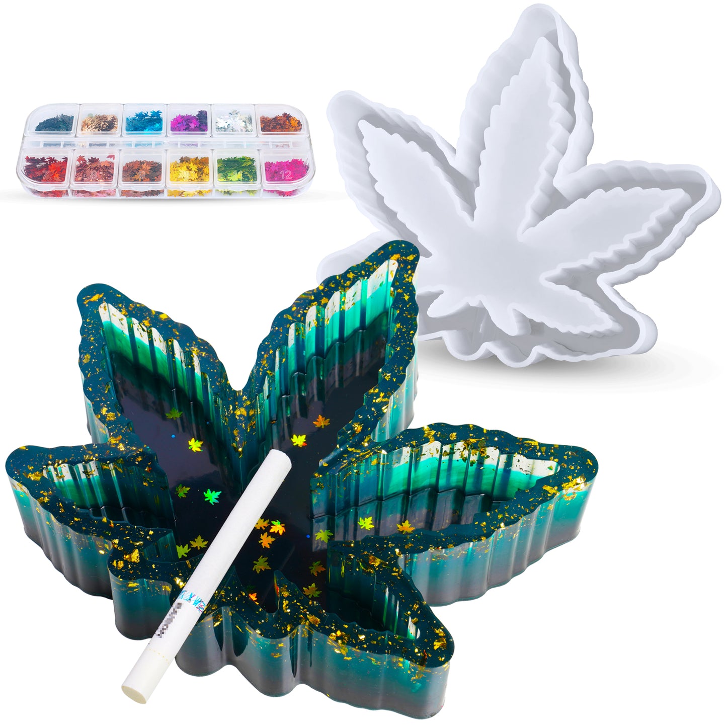 Epoxy Resin Silicone Mold Maple Leaf Ashtray/Coaster Dual-Purpose 10 Color Gli