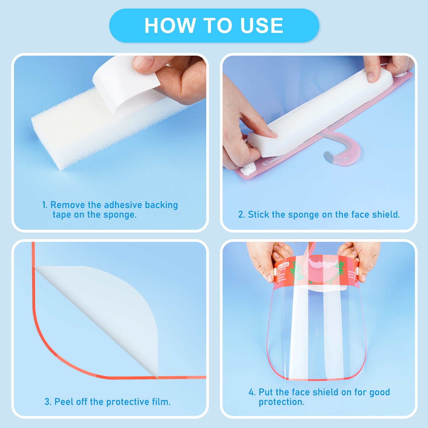 4PCS Kids' Safety Face Shields Reusable Wrap-Around Protective Covering PET Clea